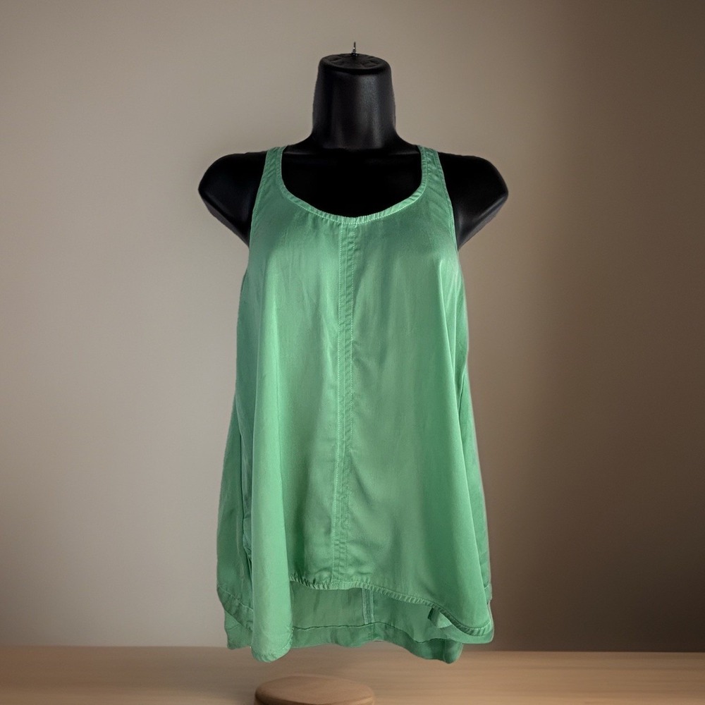 Espaco Green Tank Top‎ S Trapeze Silky Minimalist Boho Racer Back Avant Garde